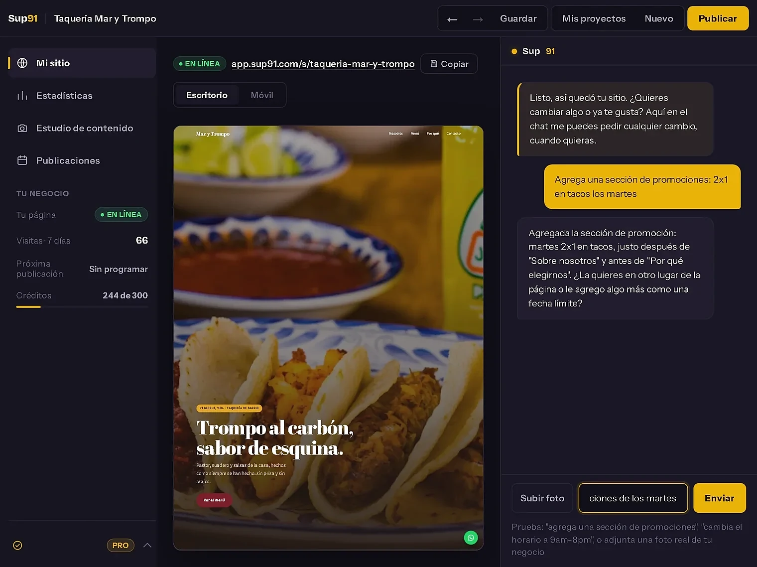 Chat de Sup91 recibiendo una petición de cambio