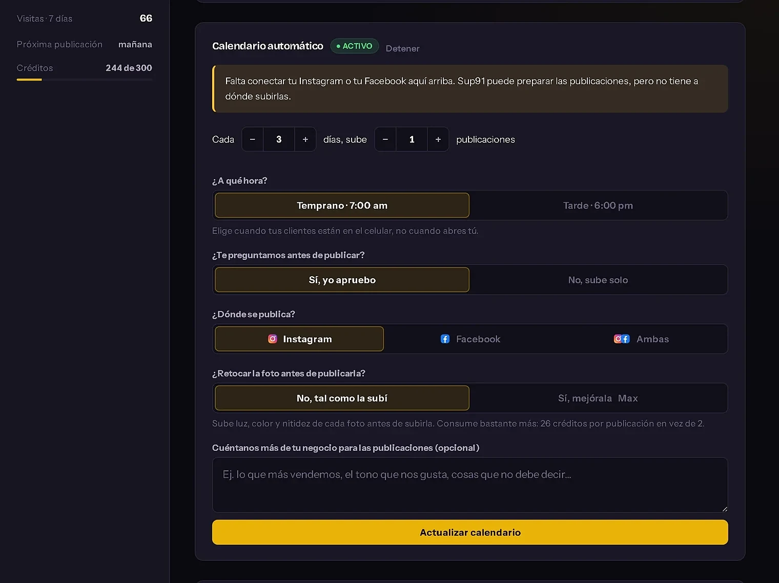 Calendario automático de Sup91 activo